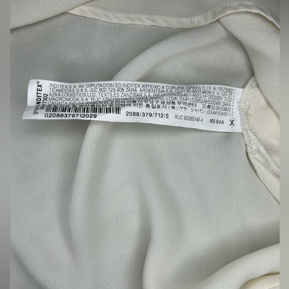 ZARA silky Ivory blouse w/ animal-print piping trim size S - Picture 10 of 14